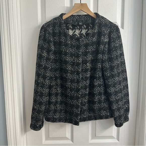 J. Crew Jacket Zip Up Houndstooth Black Preppy Academia Fall Wool Size 8 Medium - Picture 4 of 6